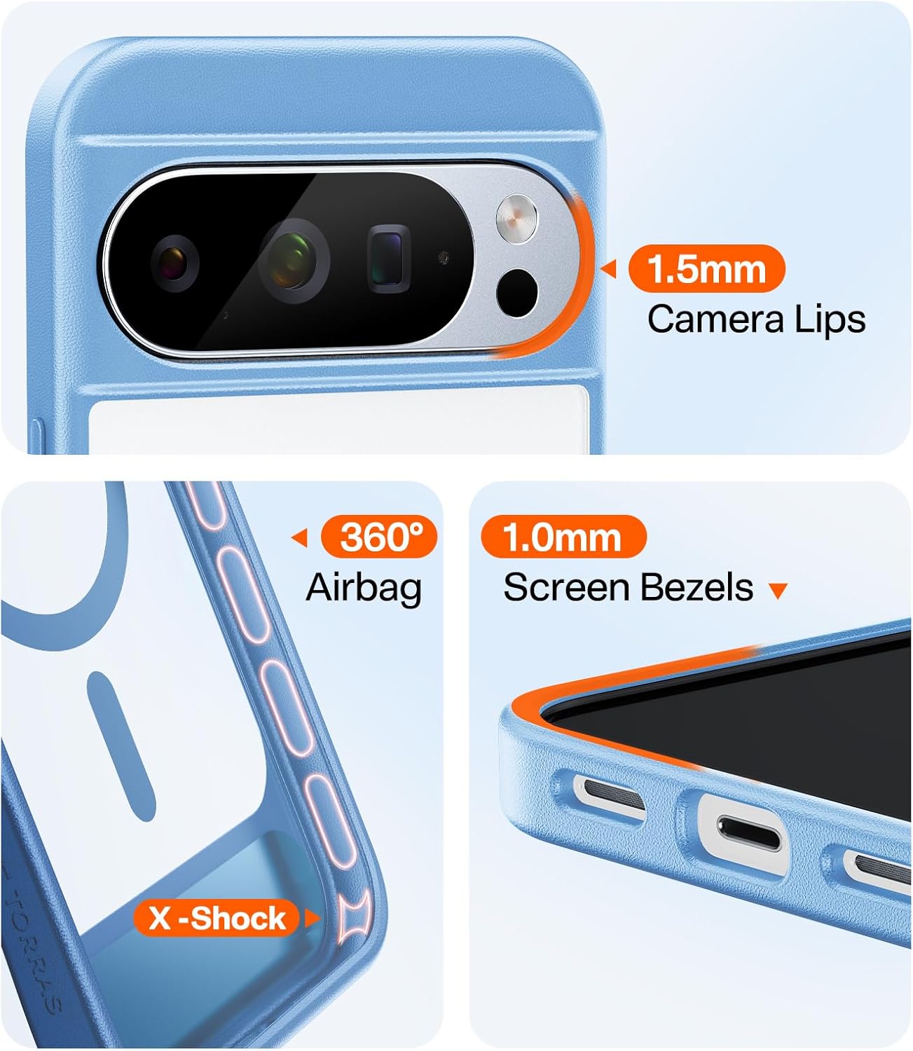 TORRAS Magnetic & Stand for Google Pixel 10 Pro Case/Pixel 10 Case, Fit for MagSafe, Mil-Grade Drop Protection, Slim Fit for Google Pixel 10/10 Pro Phone Case with Flush Kickstand, Translucent Blue