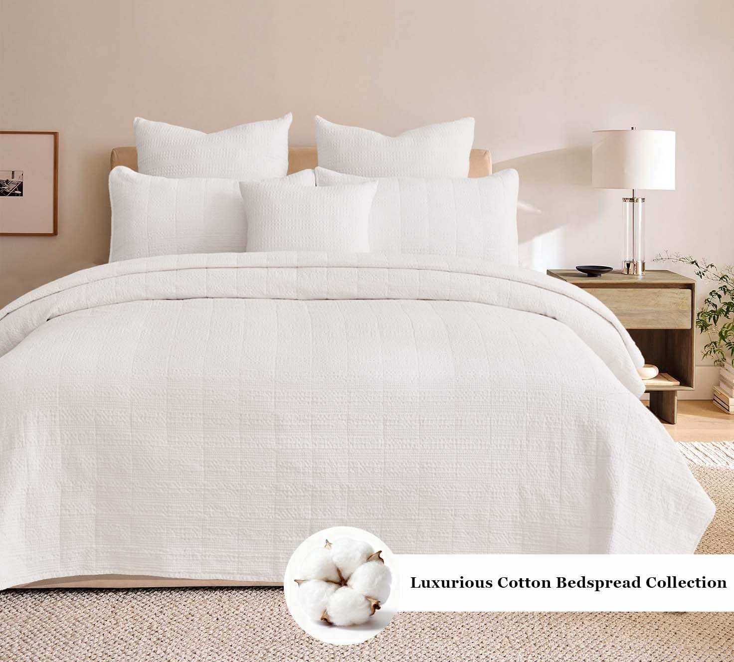 3 Pieces Cotton Quilt Set Queen Size Bedding Sets 90x92 with Pillow Shams Ultra Soft Lightweight Bedspread Waffle Weave Quilted Bed Coverlets for All Season, White - Image 4