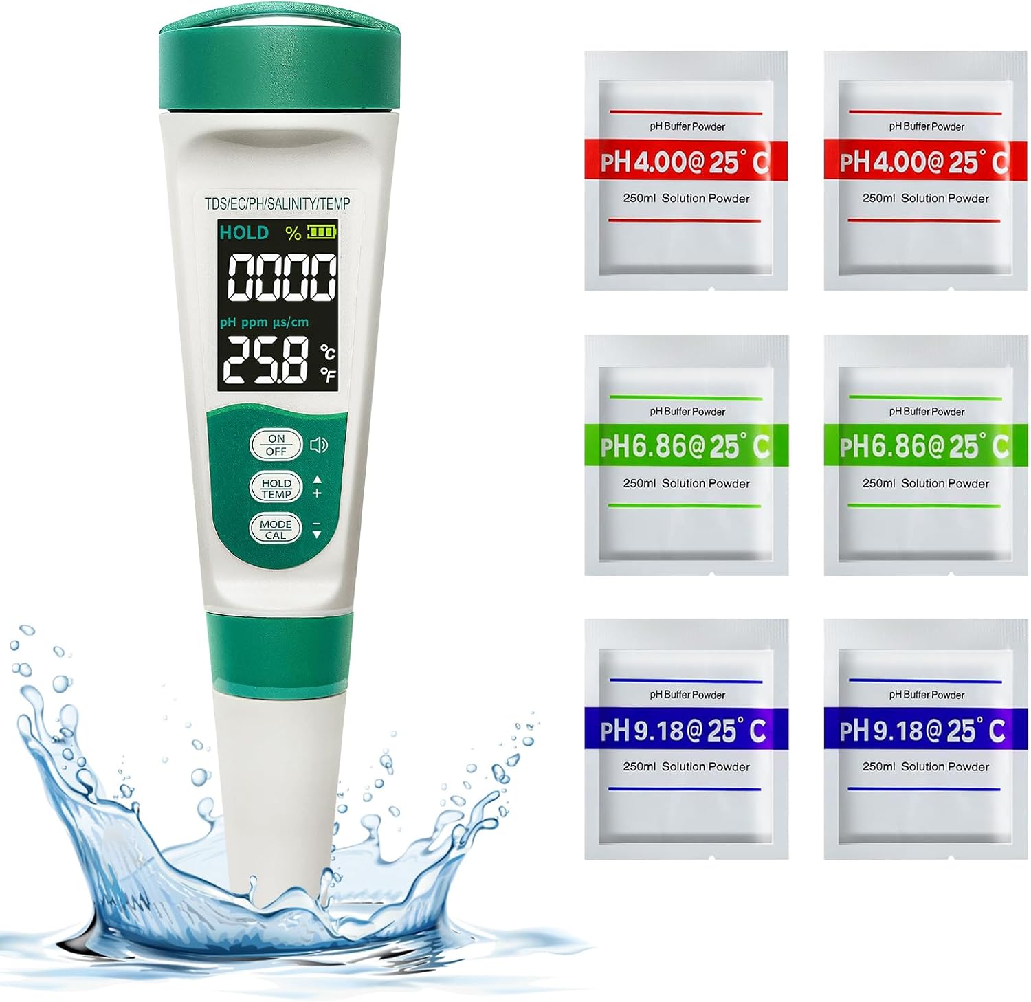 Cuteefun Digitaal pH-meetinstrument, 5-in-1 watertester met