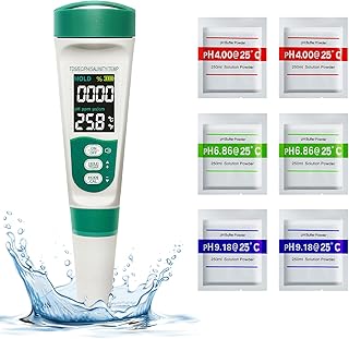 Cuteefun pH Wert Messgerät, 5 In 1 Wassertester mit VA Hintergrundbeleuchtung, pH/TDS/EC/Salzgehalt/Temp Meter mit ATC, 0.01 Auflösung Hochgenaues pH Tester, für Trinkwasser, Aquarium, Pool, SPA