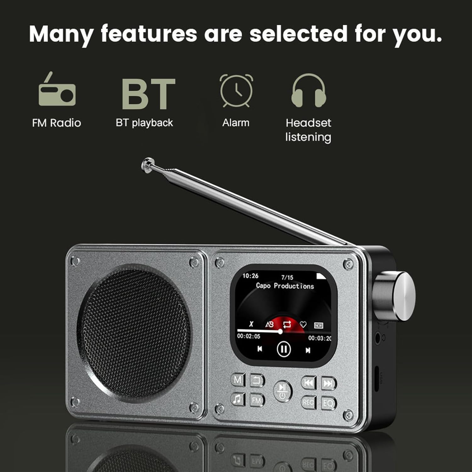 GOWENIC Portable FM Radio with Bluetooth Speaker MP3 Player with Headphone Port, 2.01 Inch Display, Rechargeable Battery Recorder
