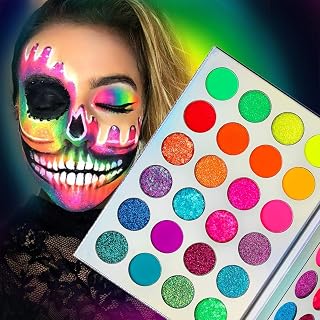 Afflano Neon Makeup Palette Eyeshadow, Glow in the Dark Neon Eyeshadow Palette Highly Pigmented, UV Glow Blacklight Eye Shadow Pallet, Red Orange Pink Bright Pressed Glitter Eyes Makeup Palette