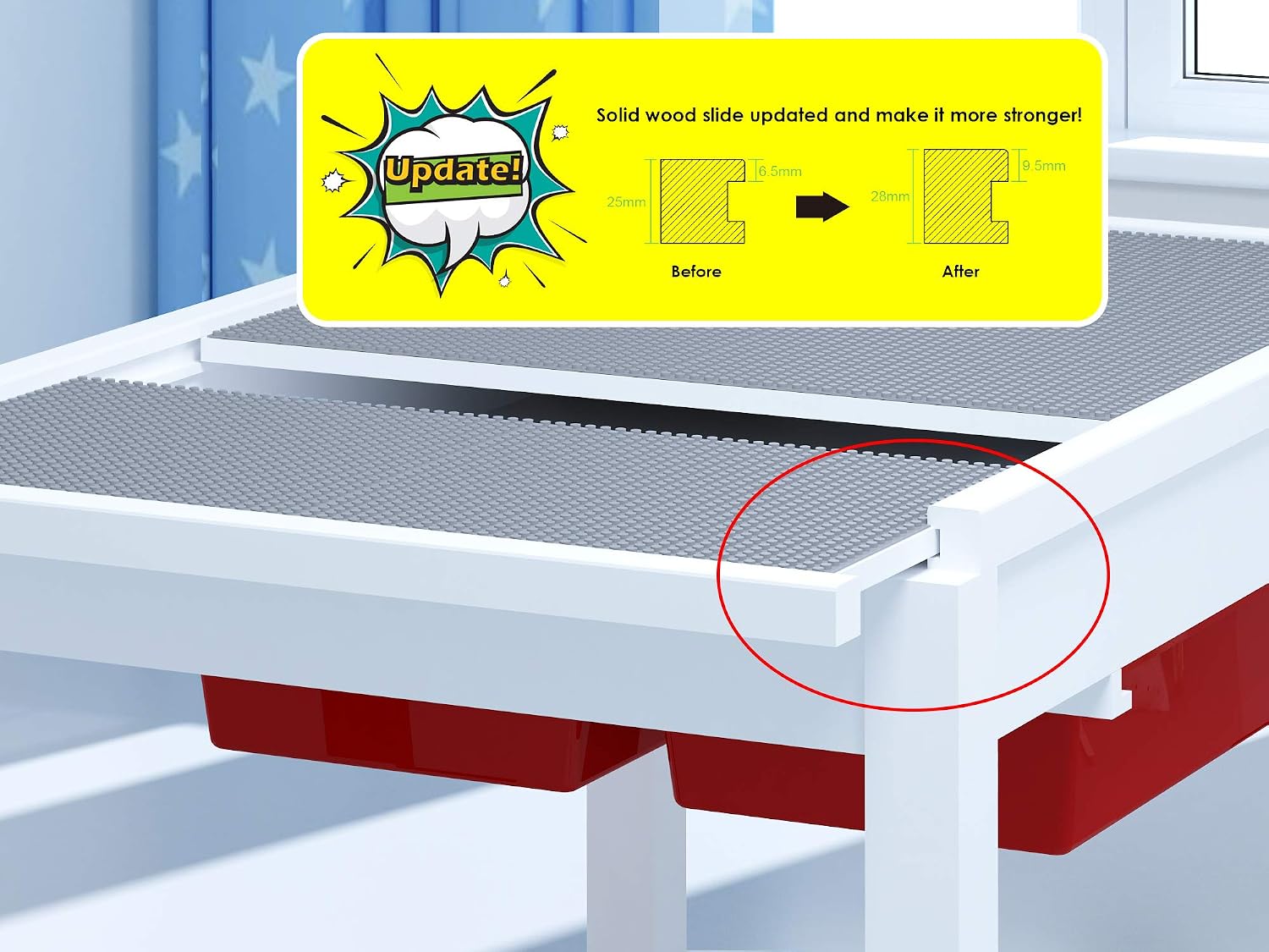 UTEX 2-in 1 Kids Large Table with Storage for Older Kids, Construction Table for Kids,Boys,Girls, White