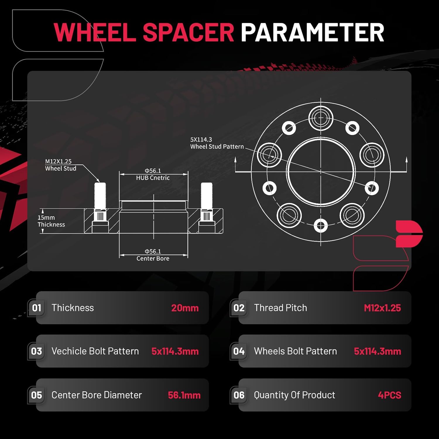 BDFHYK 5x114.3mm Wheel Spacers 15mm 5x4.5 Hubcentric Wheel Spacer Compatible with Subaru Ascent Forester Impreza WRX STI 2015-2022 Legacy Outback WRX, Forged 5 Lug M12x1.25 & 56.1mm Hub Bore, Set of 4 - Image 2