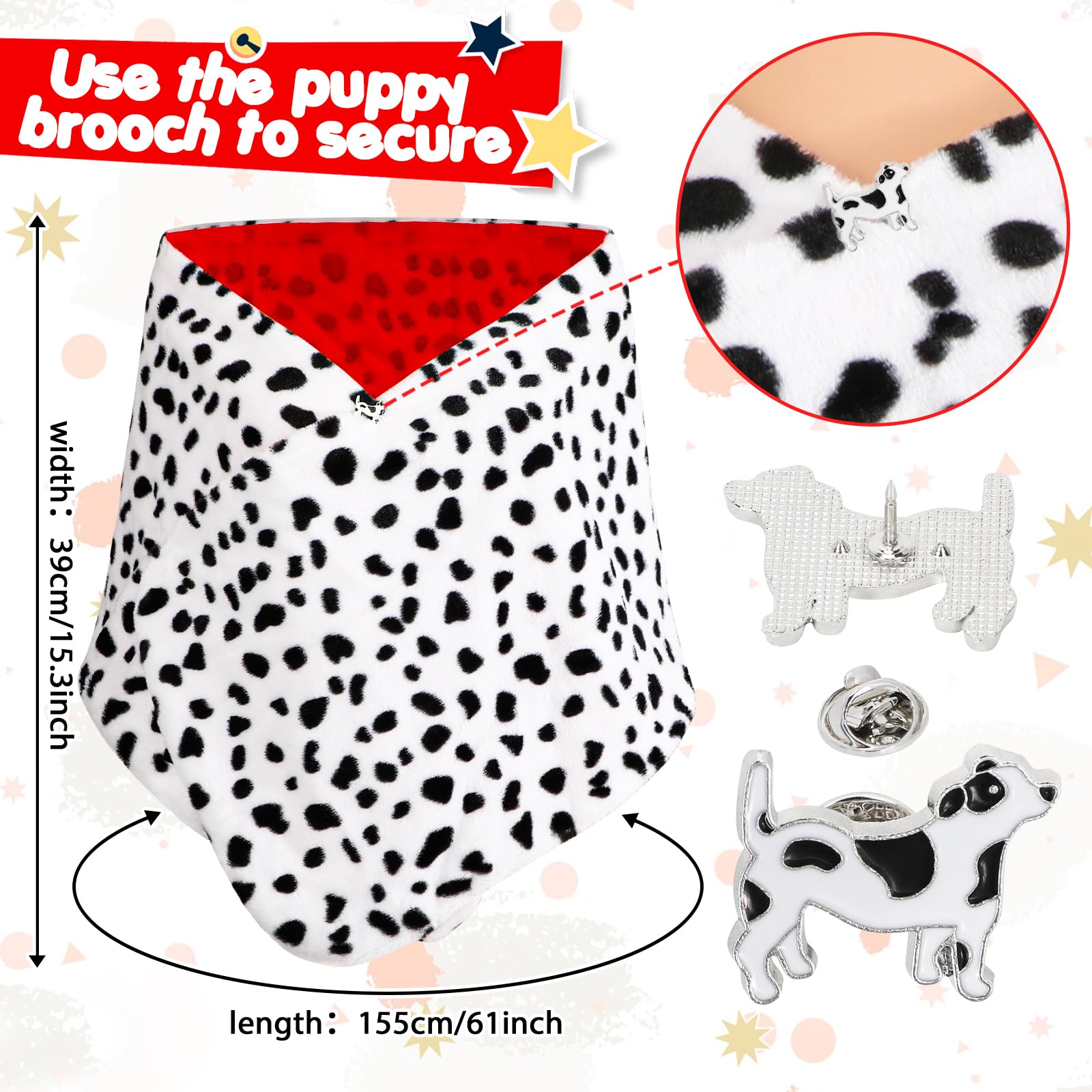 XEPST Dalmation Black White Coat Halloween Costume Dalmatian Shawl Scarf Women Red Gloves, Necklace Accessories Fancy Dress Costume - Image 3