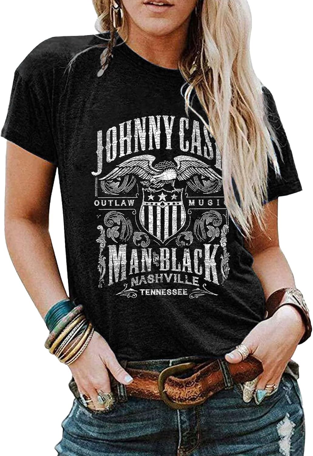 Women Crew Neck Vintage Graphic Tees Summer Short Sleeve Country Music Party Retro Loose Tee Tops - Image 2