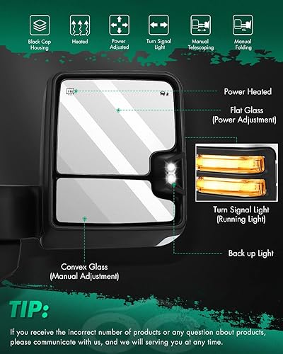 Miniatura 2 de SCITOO Espejos de remolque compatibles con Chevy 2019-2022 para Chevy para Silverado para GMC para Serria 2500 3500 espejos de remolque con