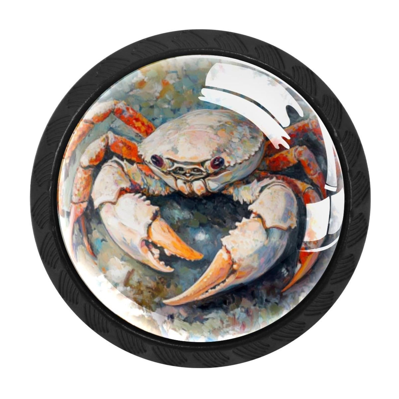 CHENZZZZ 4 Pieces Round Cabinet Knobs Ocean Crab (1) Dresser Knobs Pulls Handles with Screws for Drawer Pulls Handles Knobs Door Knobs