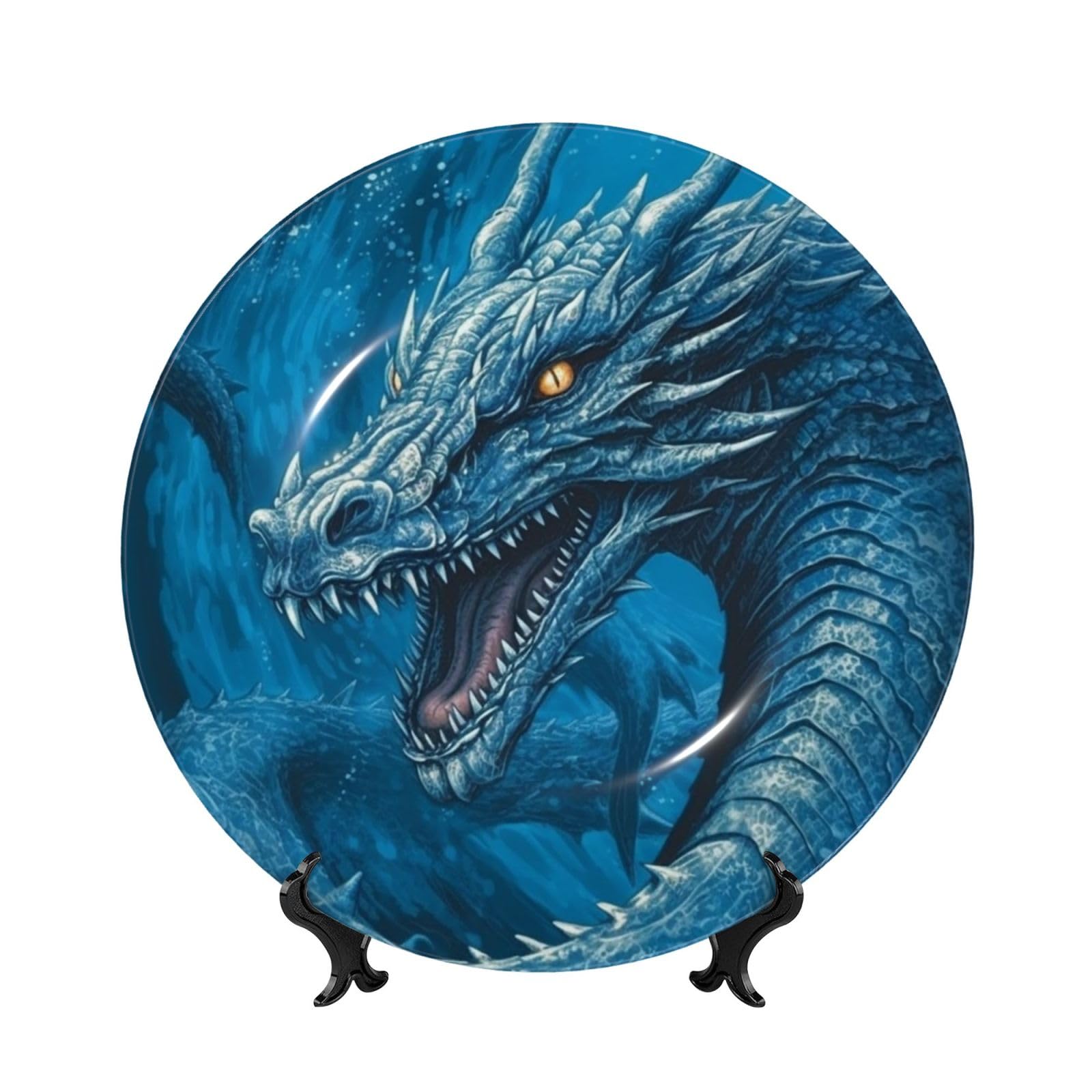 Assiette en porcelaine dragon bleu 25,4 cm, le cadeau d'art idéal avec support