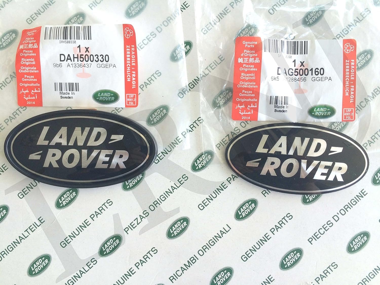 Land Rover About Oval Badges Black ON Silver -NEW Genuine Parts DAG500160 + DAH500330