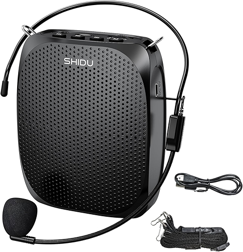 SHIDU Amplificador de voz portátil microfone pessoal fone de ouvido para falar sistema mini PA recarregável para professores guias turísticos treinadores sala de aula canto yoga fitness instrutores