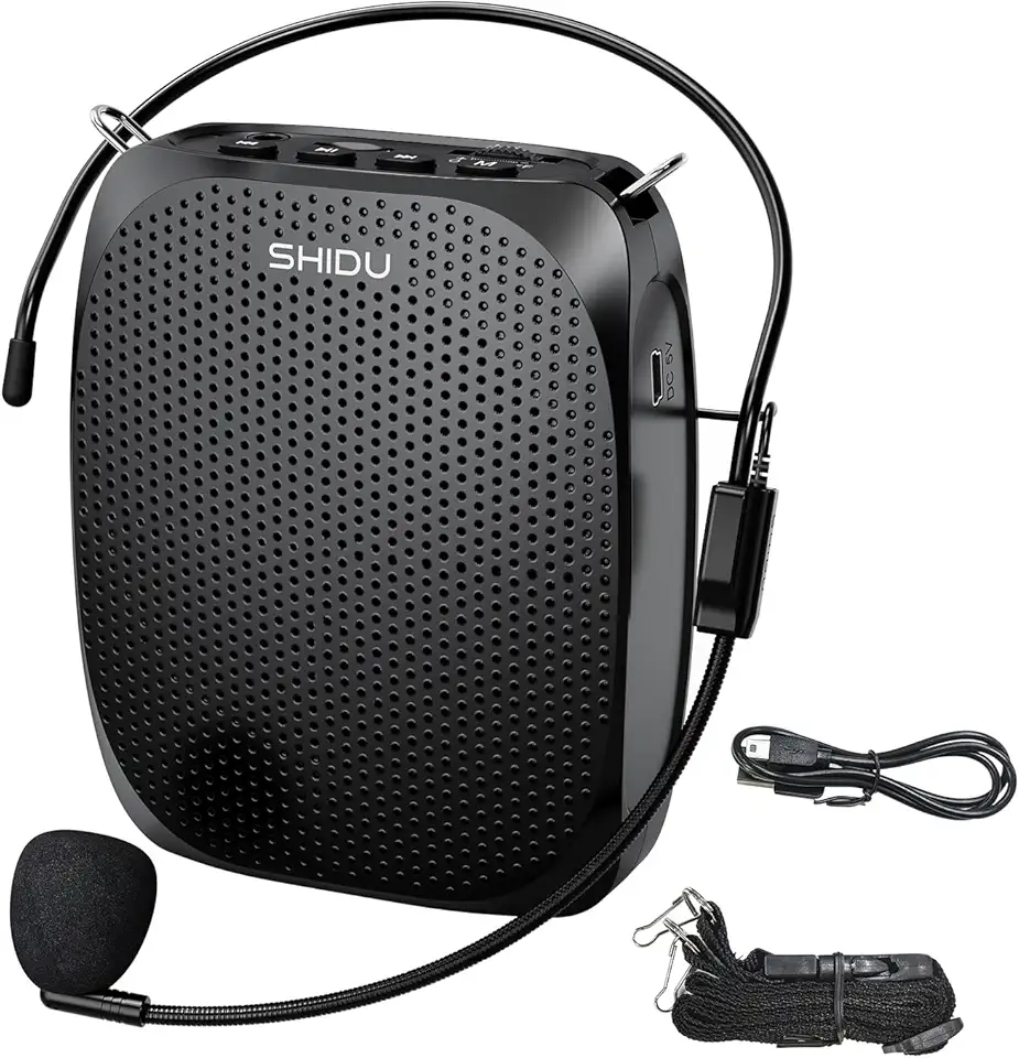 SHIDU Amplificador de voz portátil microfone pessoal fone de ouvido para falar sistema mini PA recarregável para professores guias turísticos treinadores sala de aula canto yoga fitness instrutores