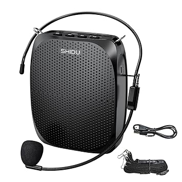 SHIDU S258 Upgraded Portable Rechargeable Voice Amplifier with Wired Neckband Microphone, Supports AUX, USB, & Micro-SD Card Input for Teachers, Tour Guides with Type C Charging Cable|Black