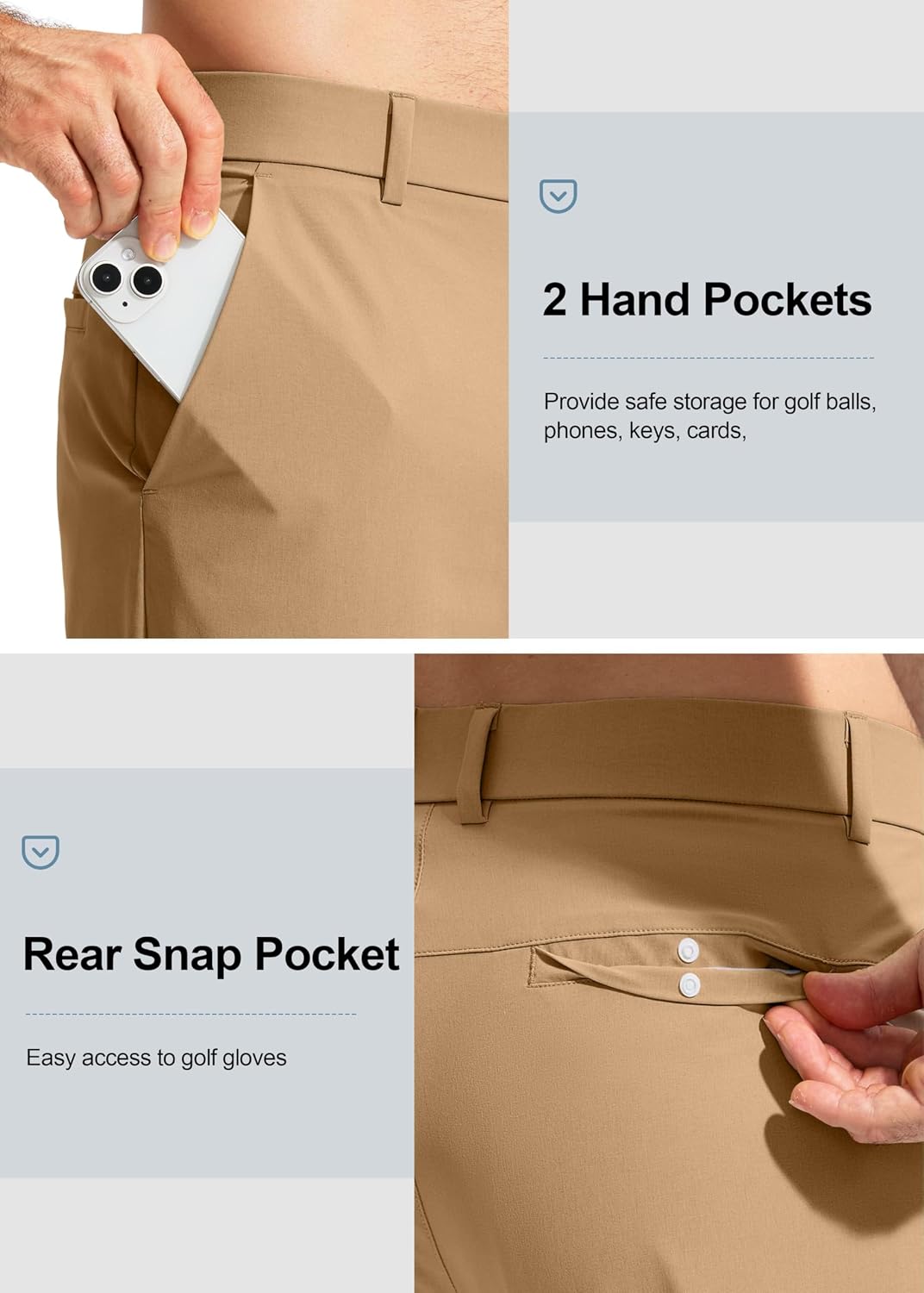 Pudolla Men's Golf Pants Stretch Work Dress Comfy Pants 30"/32"/34" Lightweight Quick Dry Casual Slacks Trousers with Pockets