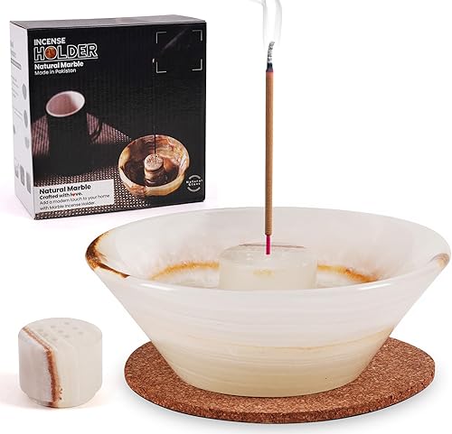 Miniatura 8 de Radicaln Soporte de incienso de mármol de 5.5 pulgadas, color verde, hecho a mano, soporte para palo santo, cenicero de mármoles e incienso ideal