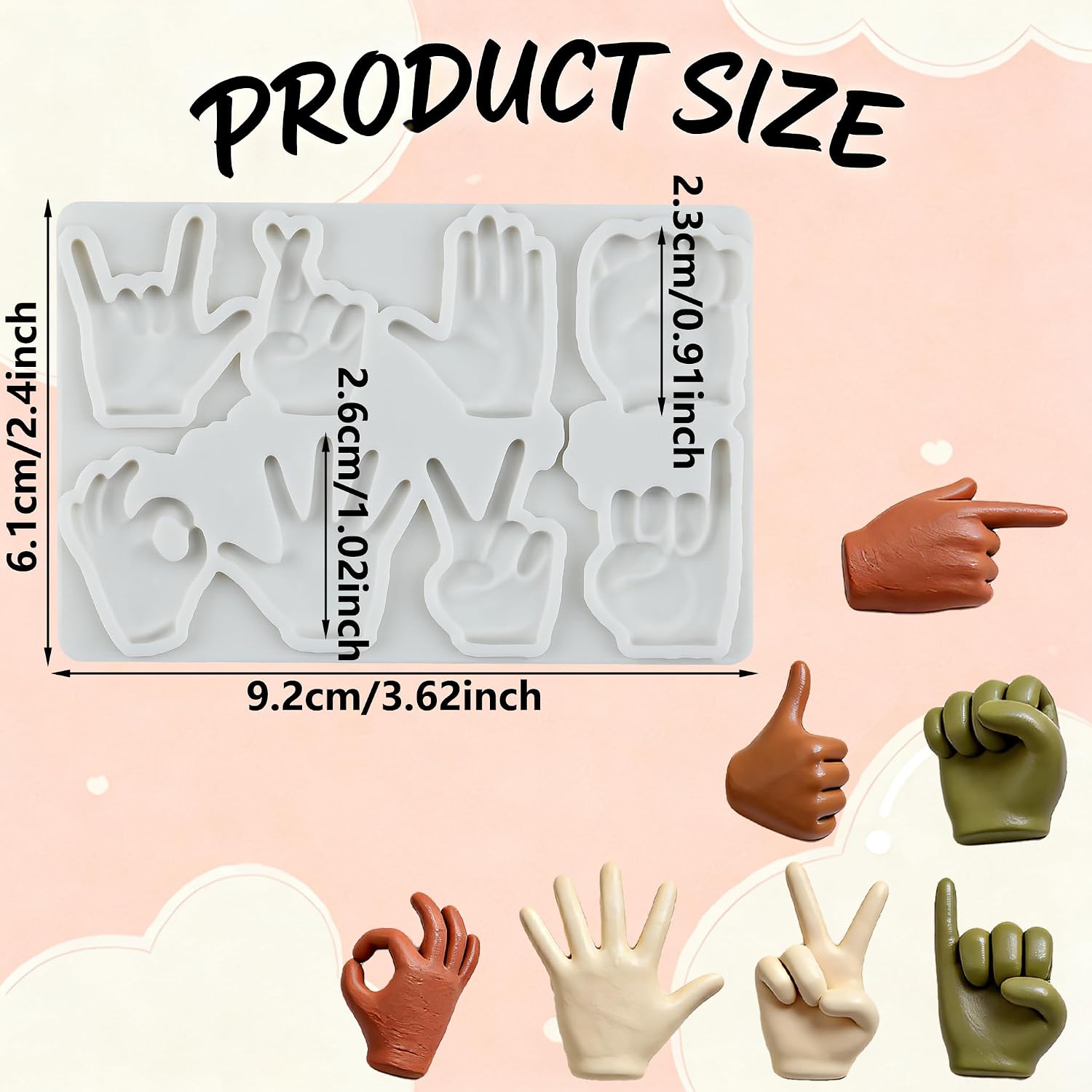 Hand Gesture Polymer Clay Molds Victory Stop Gesture Silicone Mold