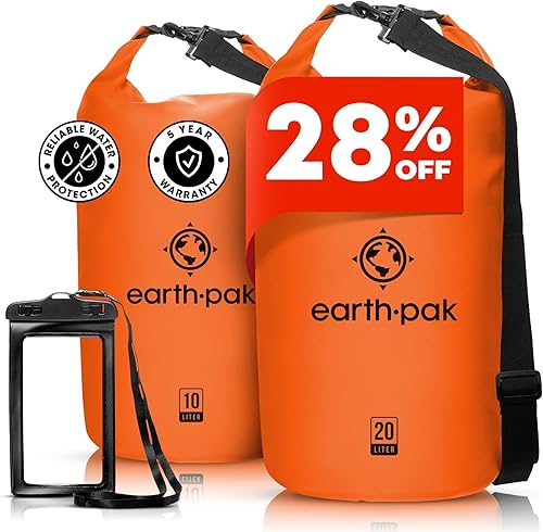 Earth Pak Bolsa seca impermeable  Mochila impermeable con parte superior enrollable que mantiene el equipo seco para kayak y pesca con funda para