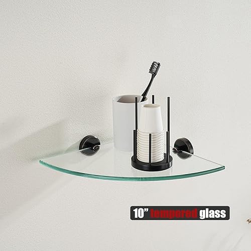 Miniatura 5 de JQK TGS190L10-ORB-P2 - Estante esquinero de vidrio de bronce aceitado para baño, acero inoxidable 304, estante flotante de pared flotante de 10 x 10
