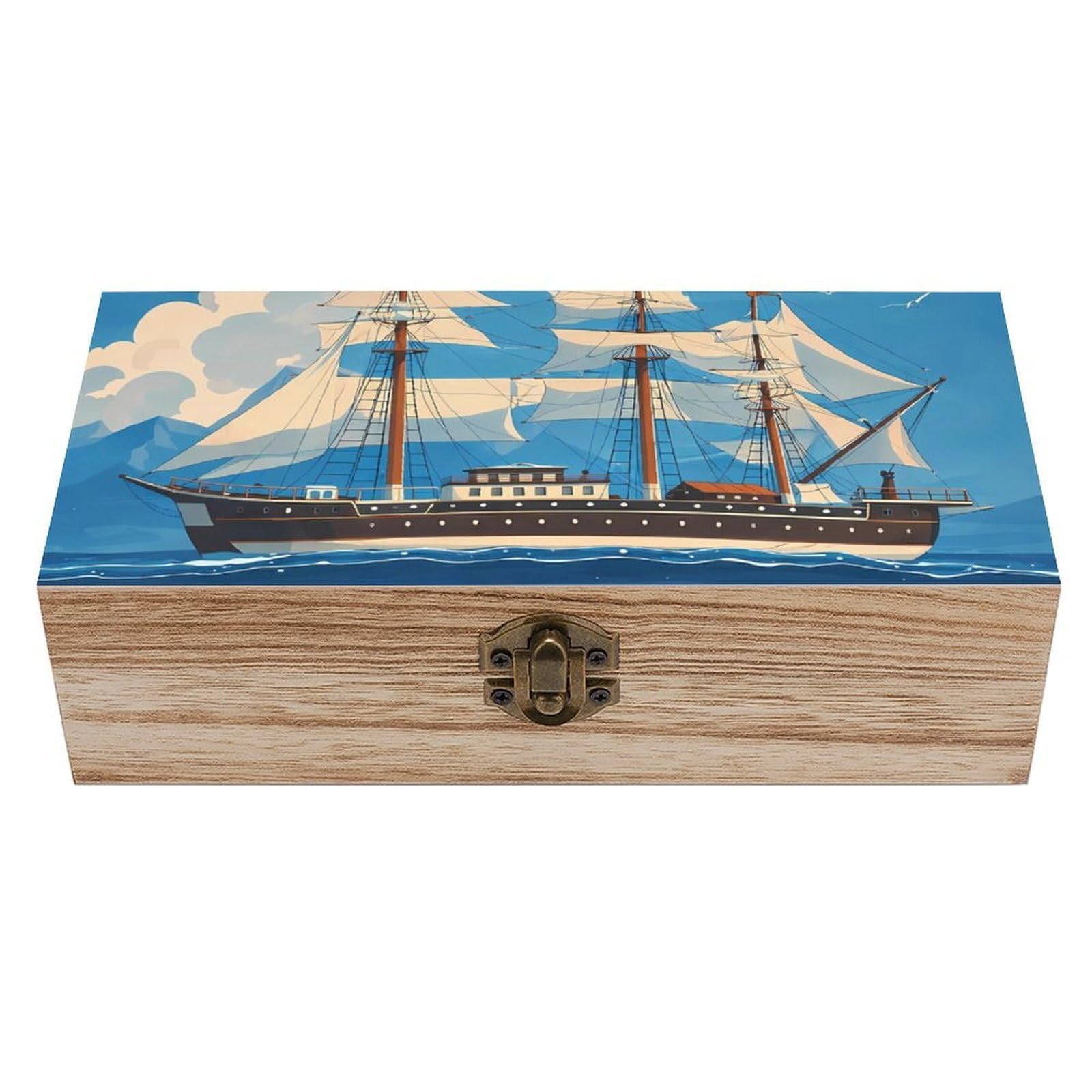 HLBSDM Nautical Theme Wooden Storage Box