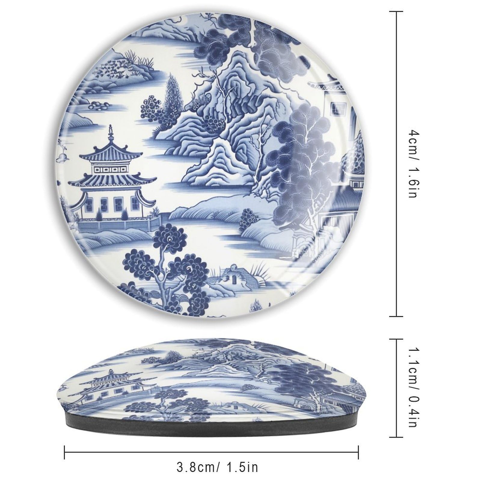 Nanjing - Calamite da frigorifero in vetro blu e bianco a forma di cineserie, magneti asiatici cinesi per frigorifero, lavastoviglie, decorazione per lavagna bianca, 4 pezzi