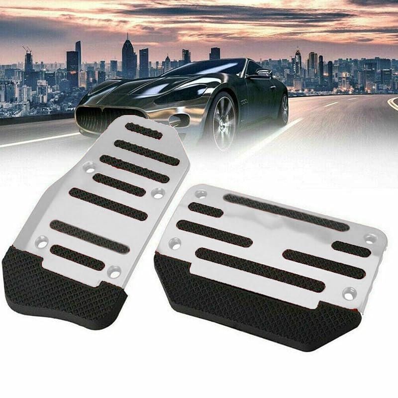 Kit de capas para pedais de carro automático EOHMAK em alumínio escovado prata, 2 peças