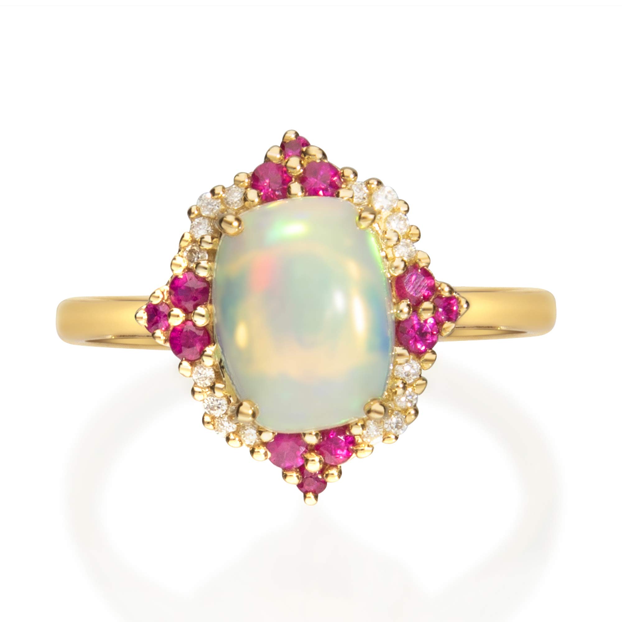 Gin & Grace 14K Rose Gold Natural Ethiopian Opal Ring with Real Diamonds for women | Ethically, authentically & organically sourced (Cushion) shaped opal hand-crafted jewelry for her | Opal Ring for