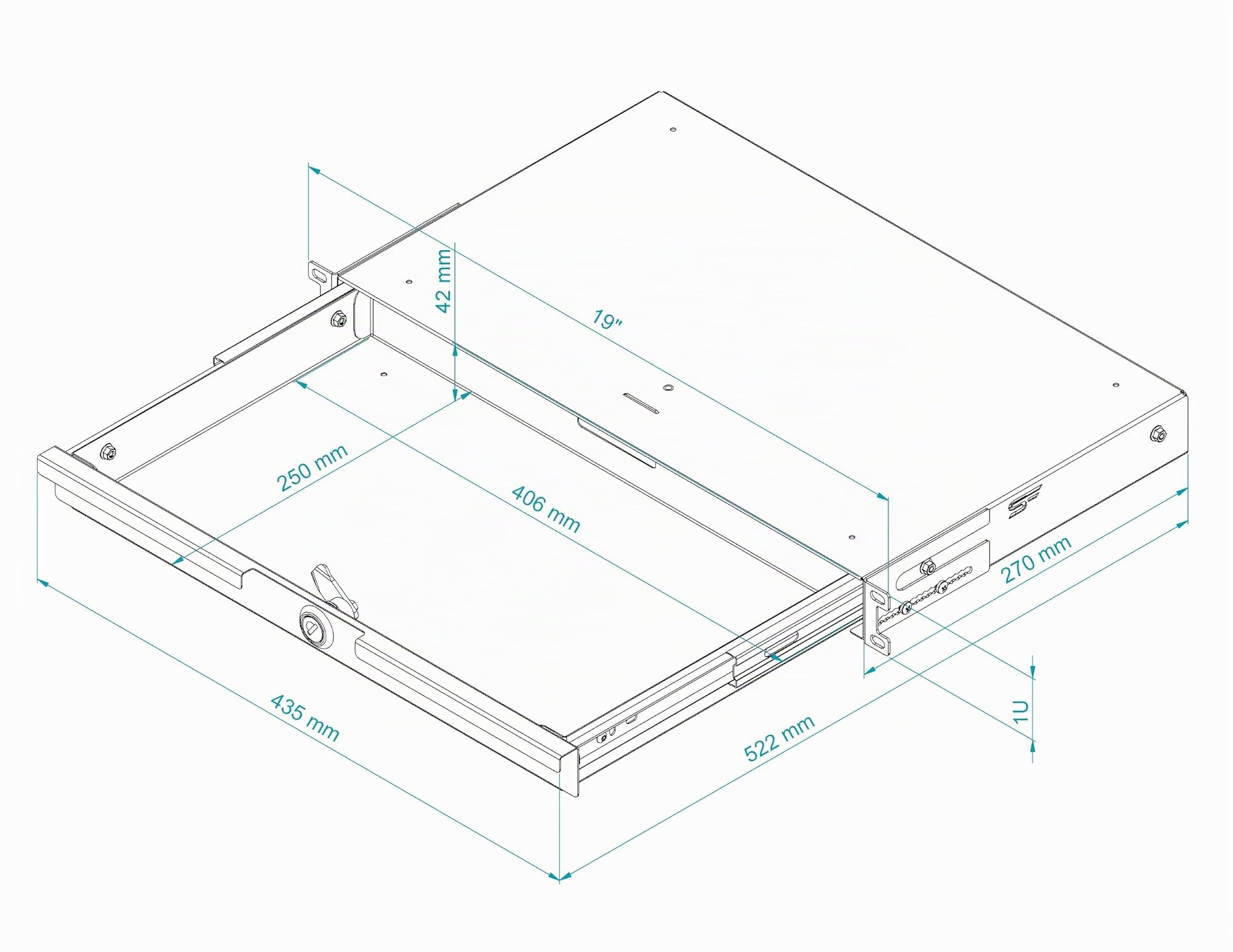 Étagère 19 Pouces 1U - Tiroir pour Rack Serveur 19" en Acier pour Armoire Réseau et Baie de Brassage - Capacité de Charge 15 kg - 270 mm Profondeur - Accessoires Rack