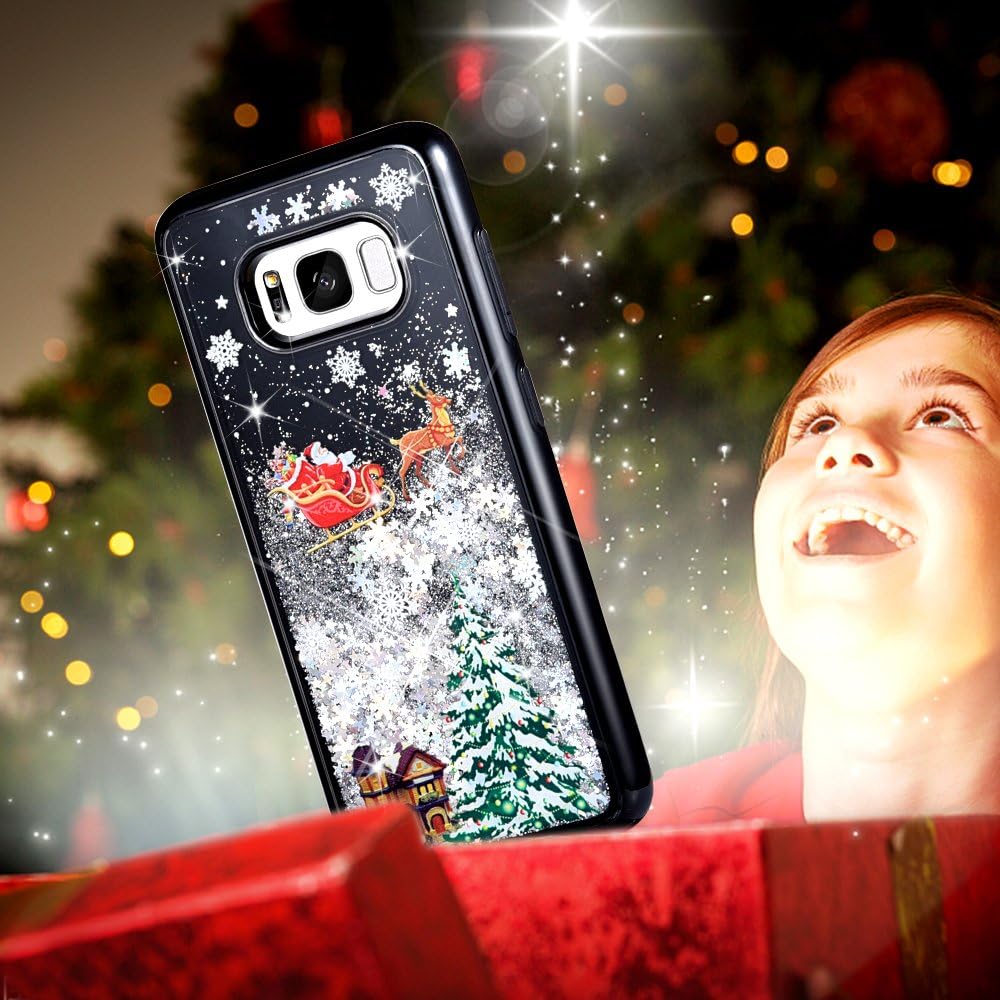 Caka Galaxy S8 Plus Case, Galaxy S8 Plus Glitter Case Luxury Fashion Bling Flowing Liquid Floating Sparkle Glitter TPU Bumper Christmas Case for Samsung Galaxy S8 Plus - (Black Silver)