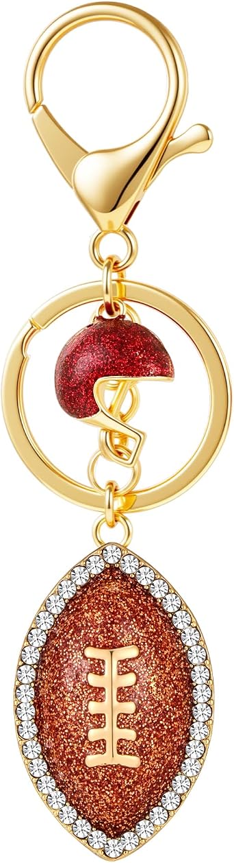Gold Tone Tennis Racket Ball Keychain - Sparkling Crystal Tennis Charm Keyring Ideal for Tennis Bags Handbag Purses