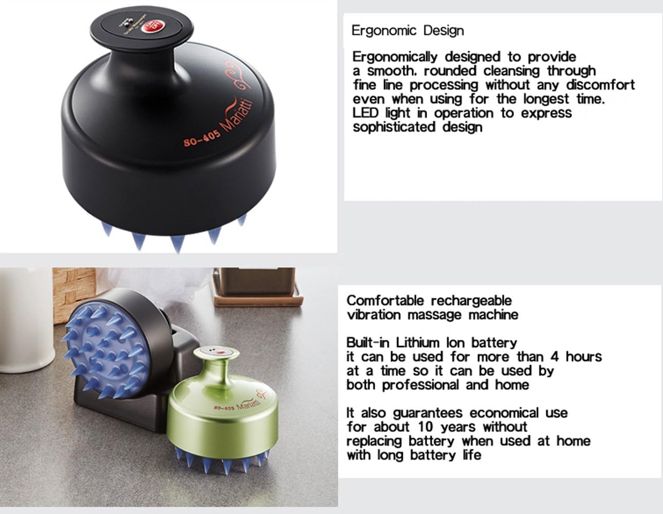 Electric Scalp Massager Hand Held Hair Care Shampoo Stress Relax Vibrating 110-220V (Black)