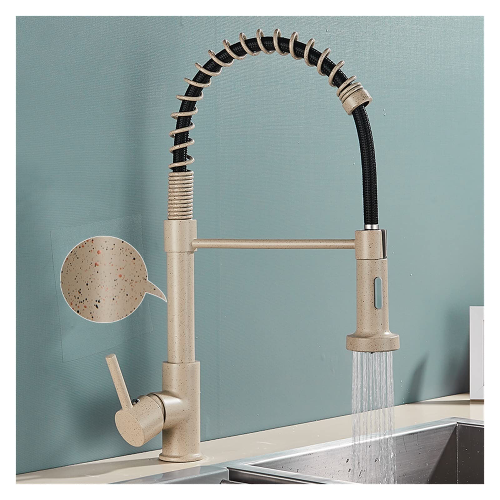 Yadzisw Beige Dots Kitchen Faucet With 360° Swivel Pull Down Sprayer, 2-Function Mixer Tap For Modern Sinks