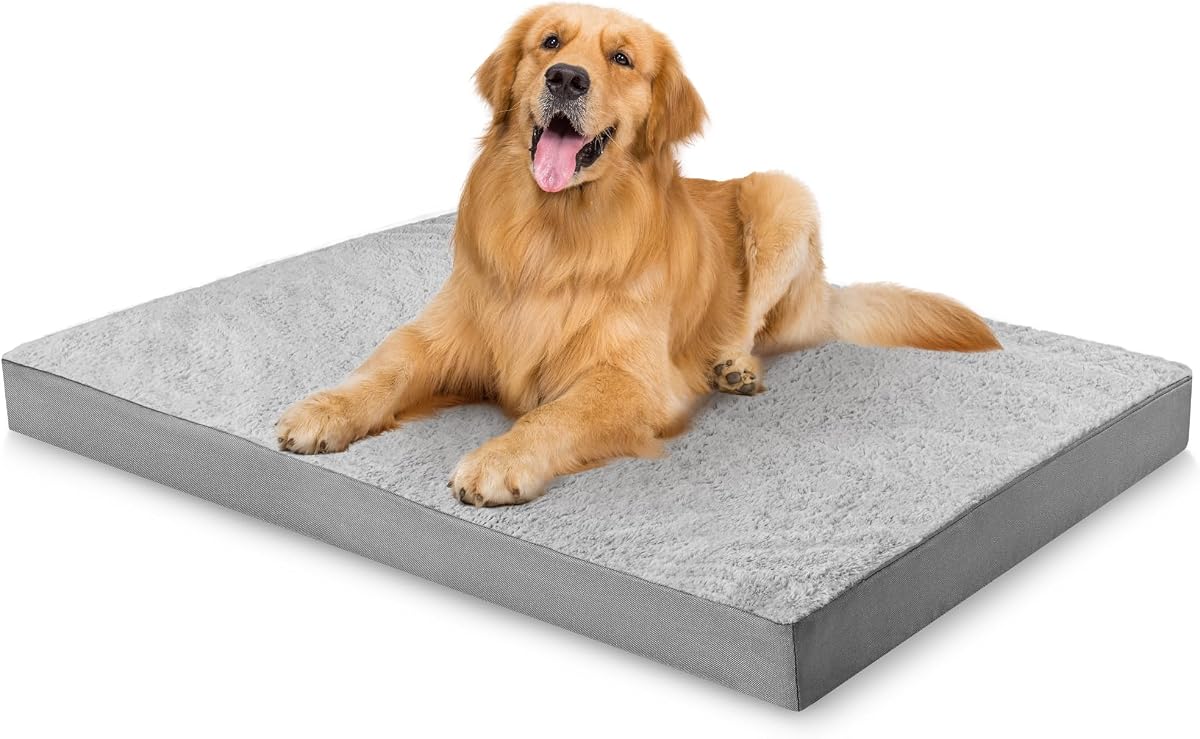Cama ortopédica para perros grandes con funda extraíble | Espuma de caja de huevos, cama lavable para mascotas, tela Oxford duradera, parte inferior antideslizante, tapete de cama para mascotas de felpa impermeable, 36 x 27 pulgadas, gris