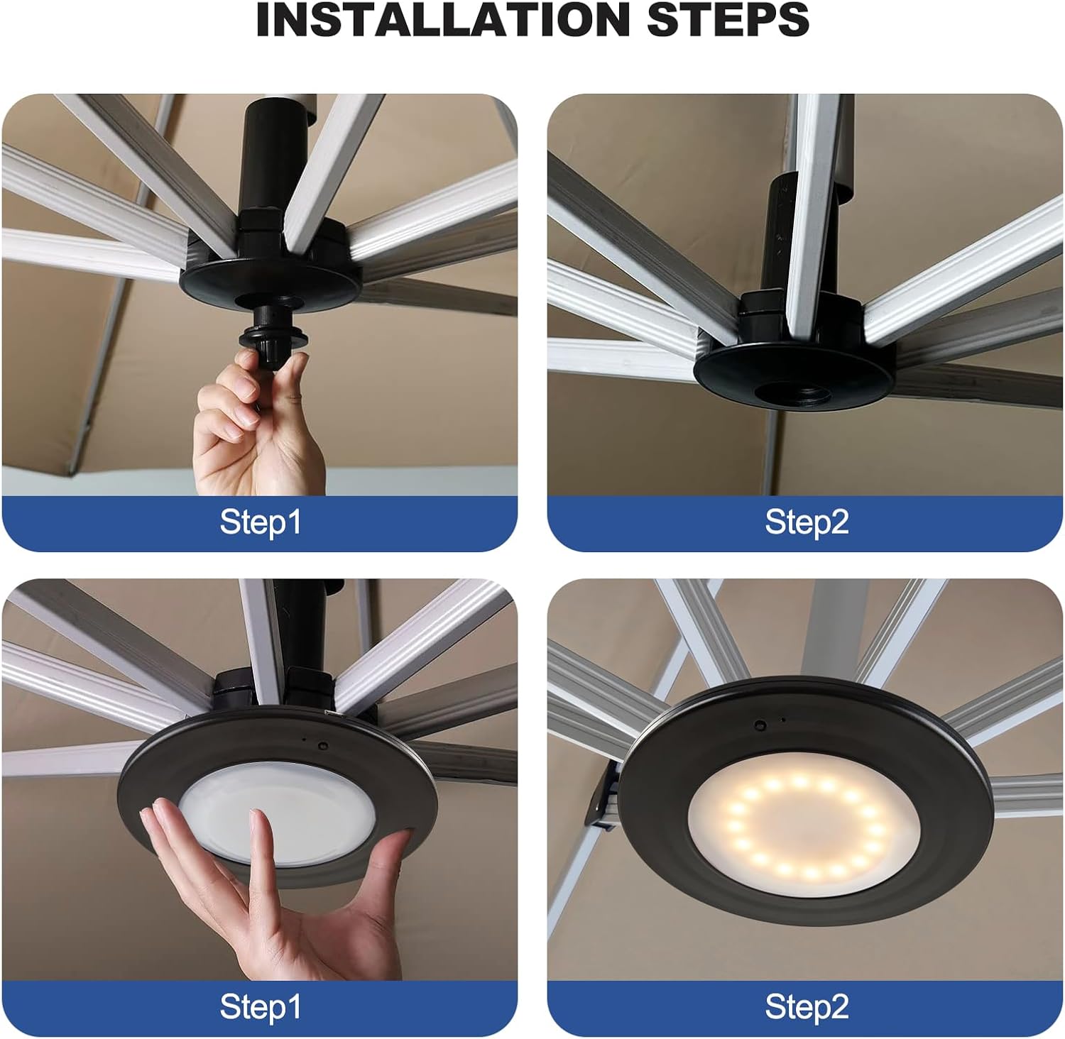 Black LED Patio Umbrella Lights with Remote, Portable Rechargeable Battery Cantilever Umbrella Light with 12 Color Mode, 3 Brightness Dimmable for Patio Umbrellas, Camping Tents, Outdoor Use