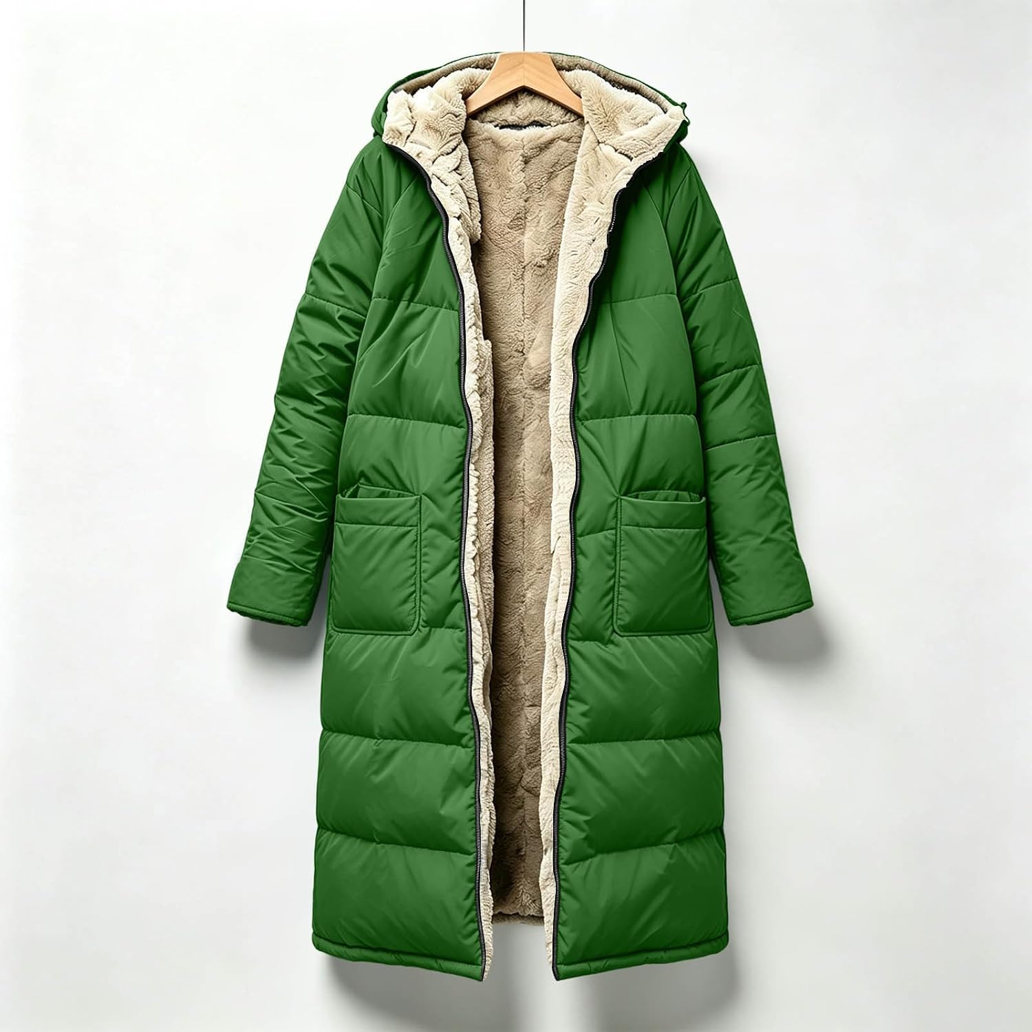 Men's Hooded Long Puffer Parka Winter Coat Fleece Lined Warm
