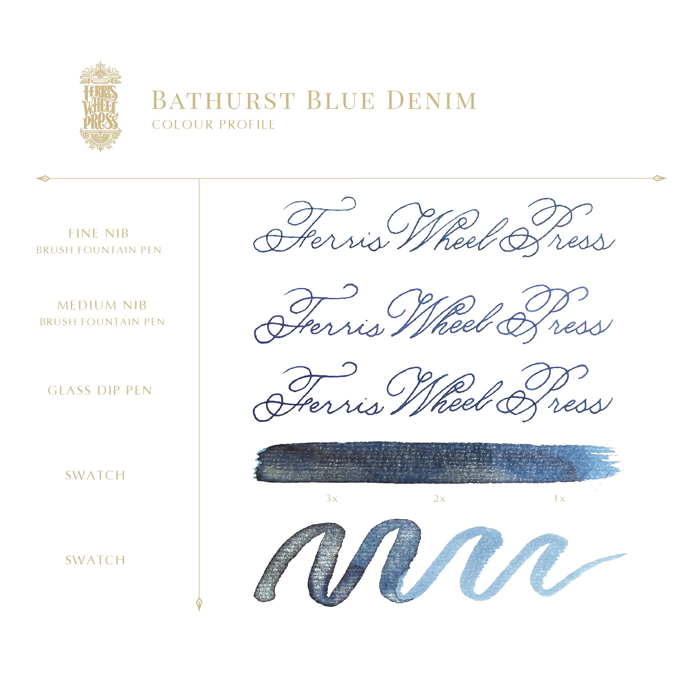 Ferris Wheel Press Fountain Pen Ink | Everyday Ink Collection | Bathurst Blue Denim with Silver Shimmer| 38ml - Image 3