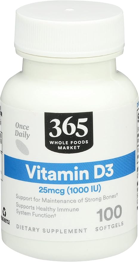 Amazon Com 365 By Whole Foods Market Vitamin D3 1000 Iu 100 Softgels Health Household