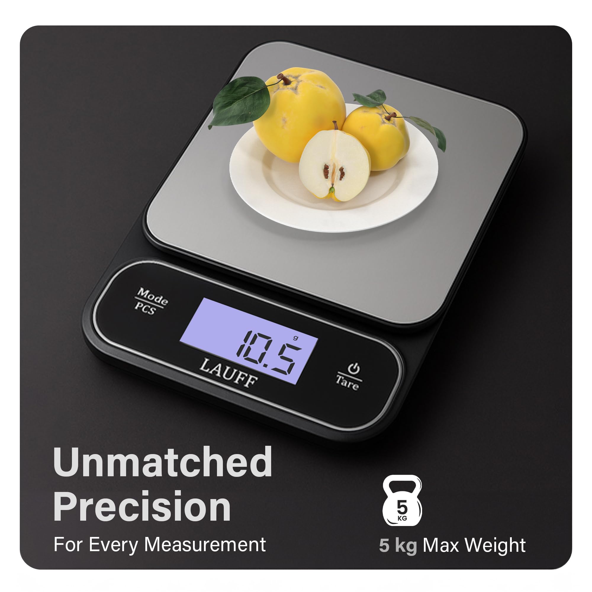 Digitale Lebensmittelwaage, wiegt bis zu 5 kg, digitale Küchenwaage mit 0,1 g Graduierung, wasserdichte digitale Küchenwaage zum Backen & Mahlzeitenvorbereitung mit LCD-Display (5 kg/0,1 g)
