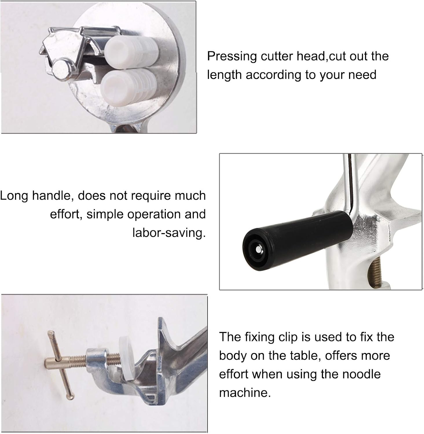 Manual Noodle Maker, Aluminum Alloy Hand Cranking Noodle Press Machine, 2mm - 4mm Adjustable Spaghetti Cutter for Home Kitchen with Table Clamp and Long Handle
