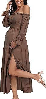 Boho Off Shoulder Maternity Dresses, Long Sleeve Side Split Flowy A Line...