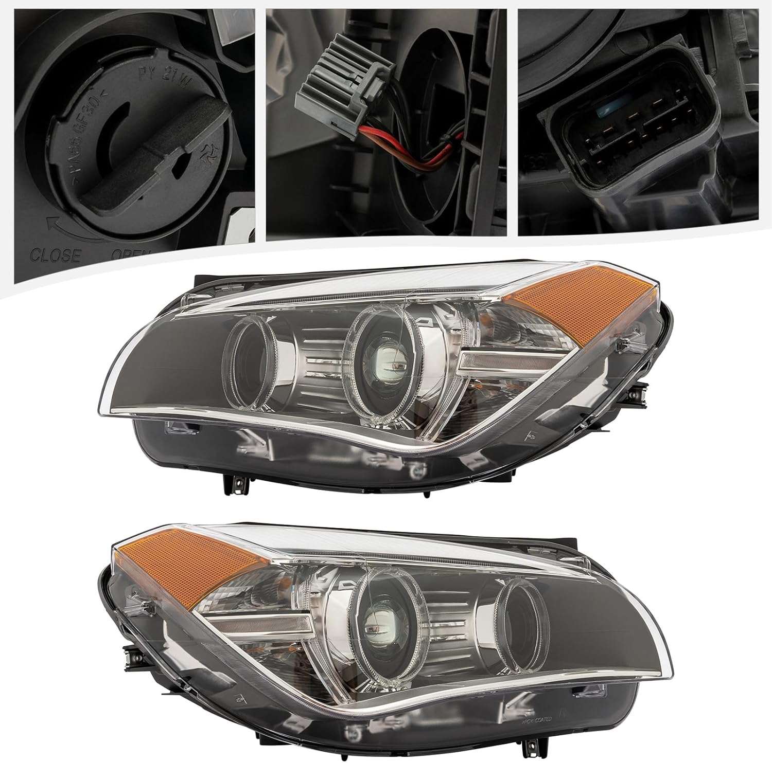 Front Xenon Halogen Headlight Left+Right Side for 2013-2015 BMW X1 Driver & Passenger Head Lights Lamp, E84 Chassis Direct Replacement Semi-Assembly w/LED Daytime Running Light (A Pair Headlights)
