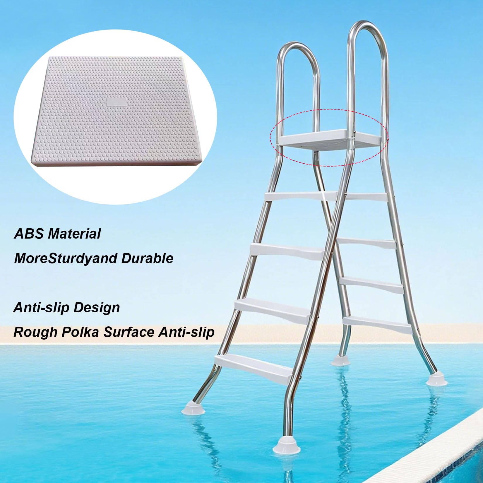 Échelle de piscine hors sol à 3 marches en acier inoxydable de 110 cm, marches amovibles double face lourdes, marches en plastique antidérapantes pour une entrée et une sortie sûres, 109,2 cm de