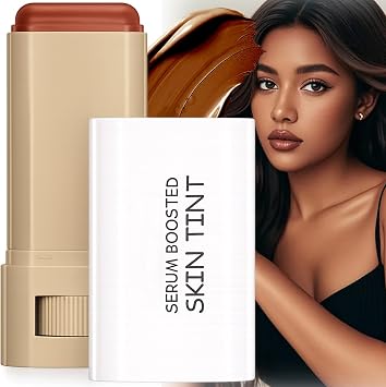 Hydrating Skin Tint Stick Foundation - Portable Lightweight Makeup Balm Buildable Coverage Full Face Contour Application Radiant Dewy Seamless Finish Natural Luminous Glow in Medium Brown