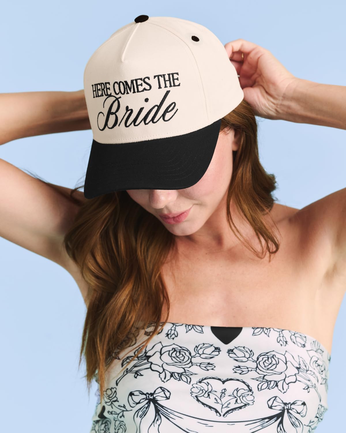 xo, Fetti Here Comes The Bride Trucker Hat | Bachelorette Gift, Ivory and Black, Embroidered, Bach Party, Wedding Day of, Honeymoon, Bridal Shower Gift