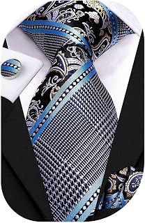Mens Tie Set for Formal Business Silk Woven Necktie Pocket Square Cufflinks Set for Formal Party