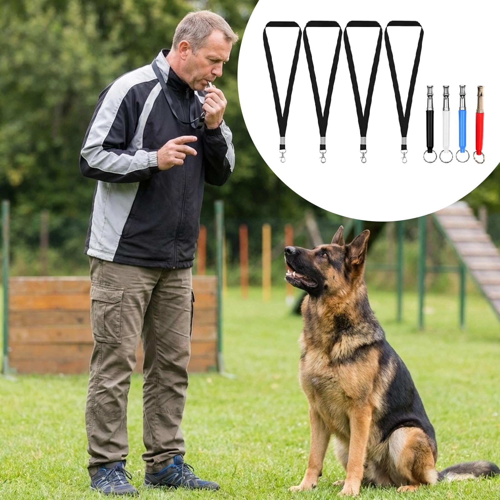 Vauki 4 fischietti per cani, fischietto per cani, ad alta frequenza, silenzioso, con cordino, regolabile, per cani, fischietti contro l'abbaiare, per addestramento del cane