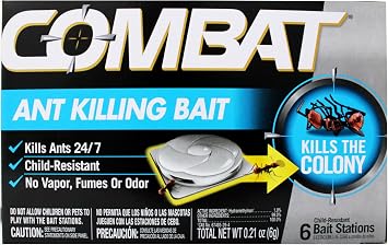 Combat Ant Killing Bait Stations, Kills The Colony, Child-Resistant, No Vapor or Odor, 6 Bait Stations, 0.21 oz (Pack of 2)