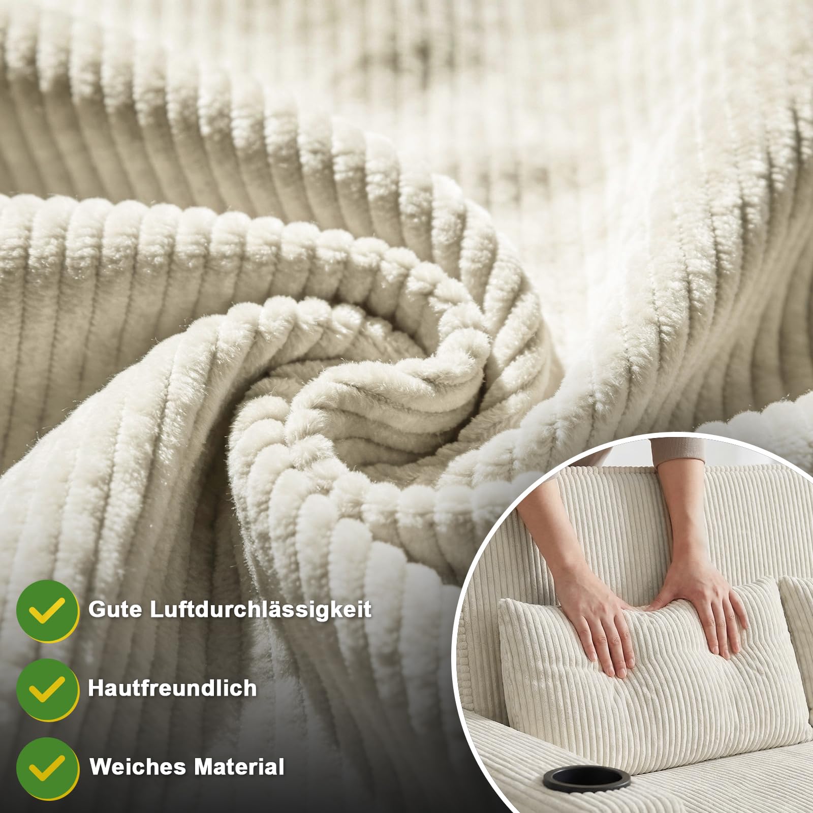 JUMMICO Schlafsofa 2 Sitzer klein Sofa mit Schlaffunktion Schlafcouch Ausziehbar mit Kissen Couch Cord-Bezug mit Getränkehalter Klappsofa Für Wohnzimmer Schlafzimmer,69 x 141 x 88 cm,Beige