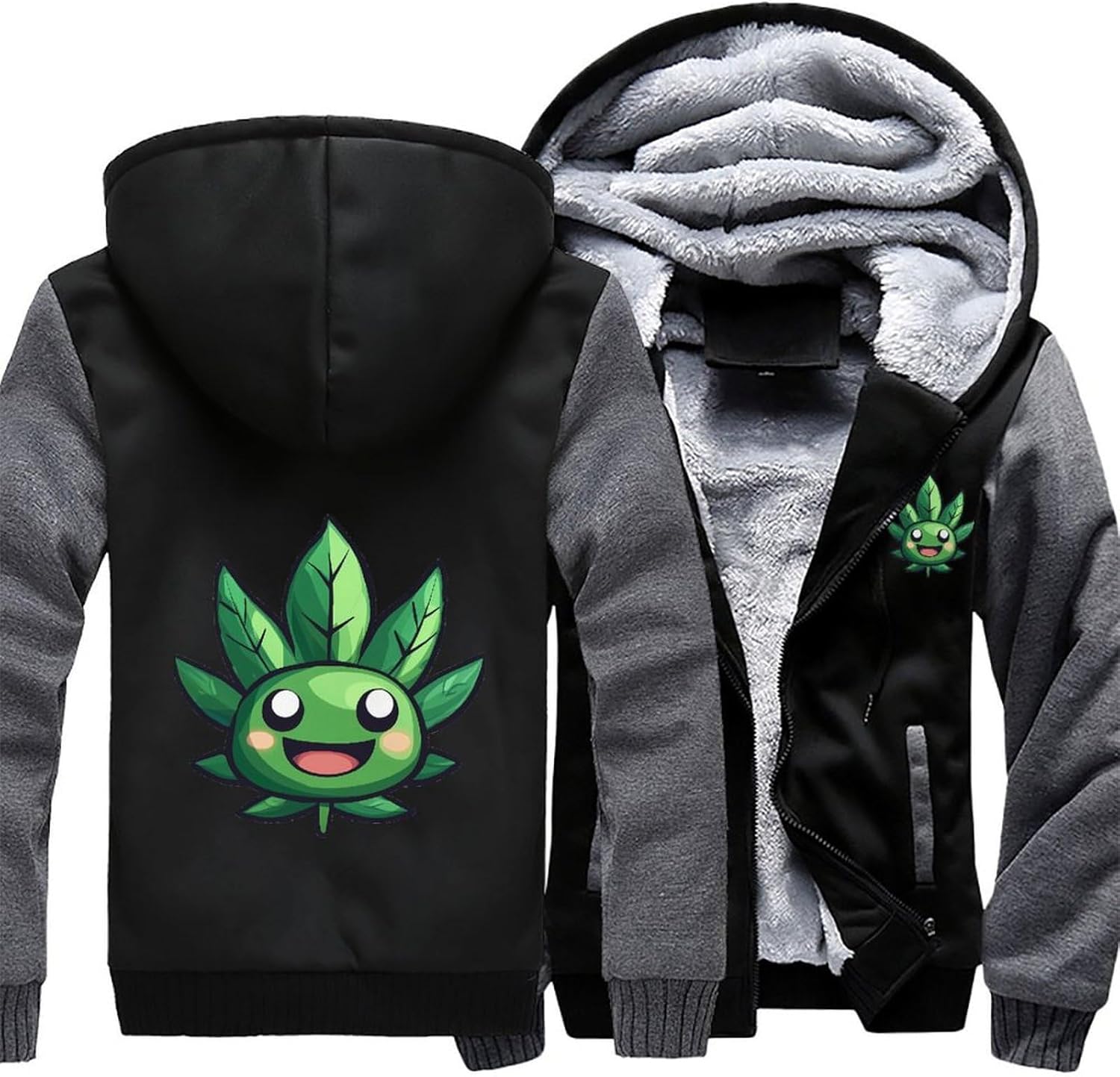 Pot Weed Leaf Men's Hoodie Full-Zip Hooded Sweatshirt Fleece Jacket Coat Winter Warm Clothing