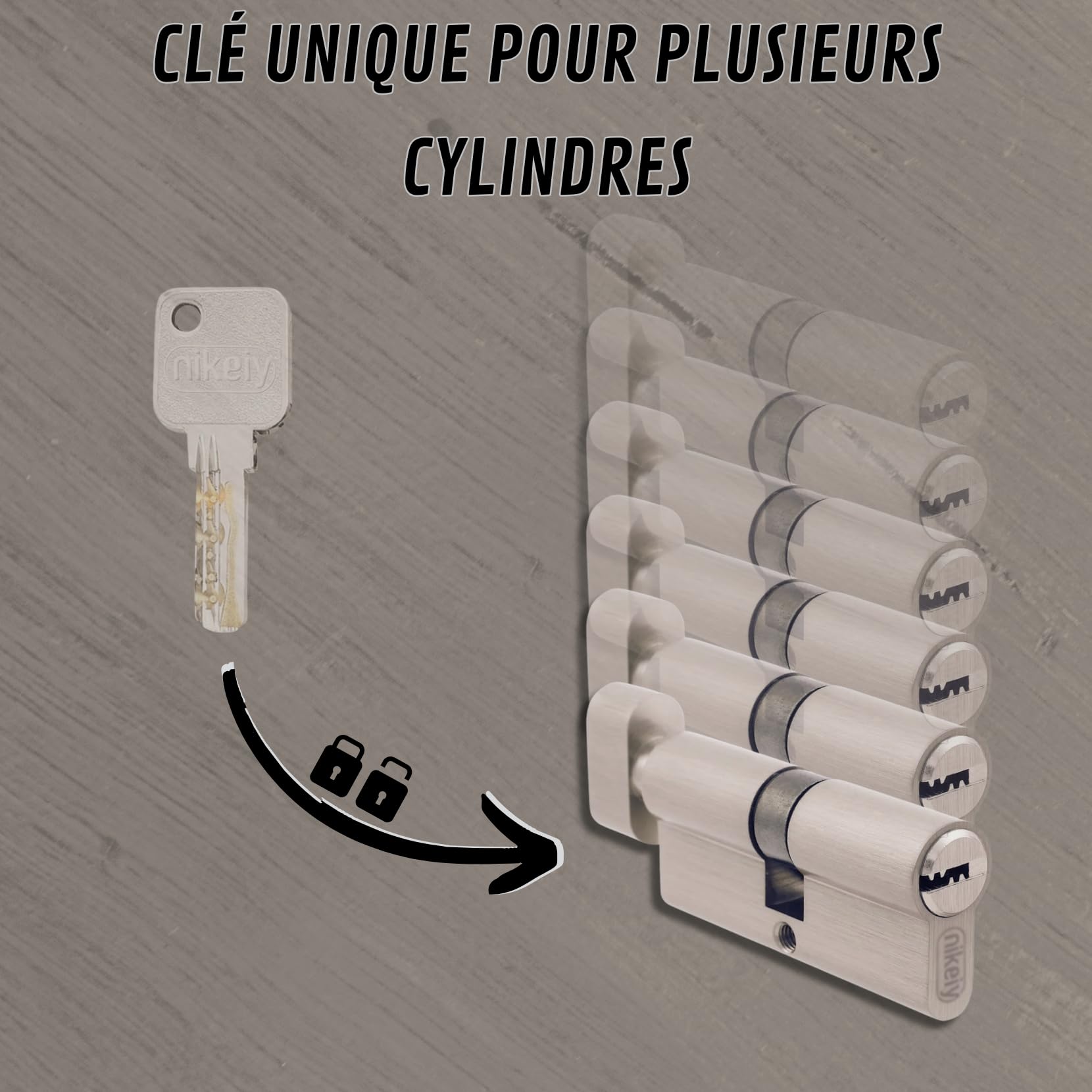 Lot de 2 Cylindres de Serrure en Laiton 30/30 mm avec Bouton, Vis et Clés incluses, Montage facile pour Portes et Garages, Clé unique, Longueur 60 mm