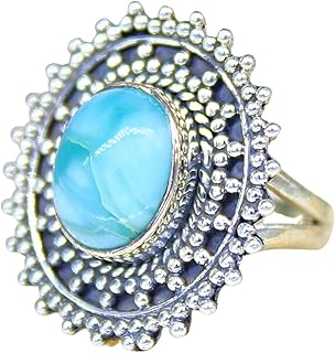 Larimar Ring, Sterling Silver Ring, Blue Larimar Ring, Round Larimar Ring, Larimar Jewelry, Handcrafted Ring, Boho Ring, Engagement Ring